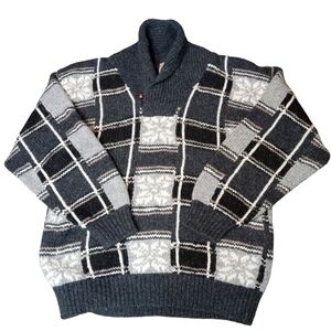 Adirondack Vintage Nordic Handknit Wool Sweater Back Gray Size Large